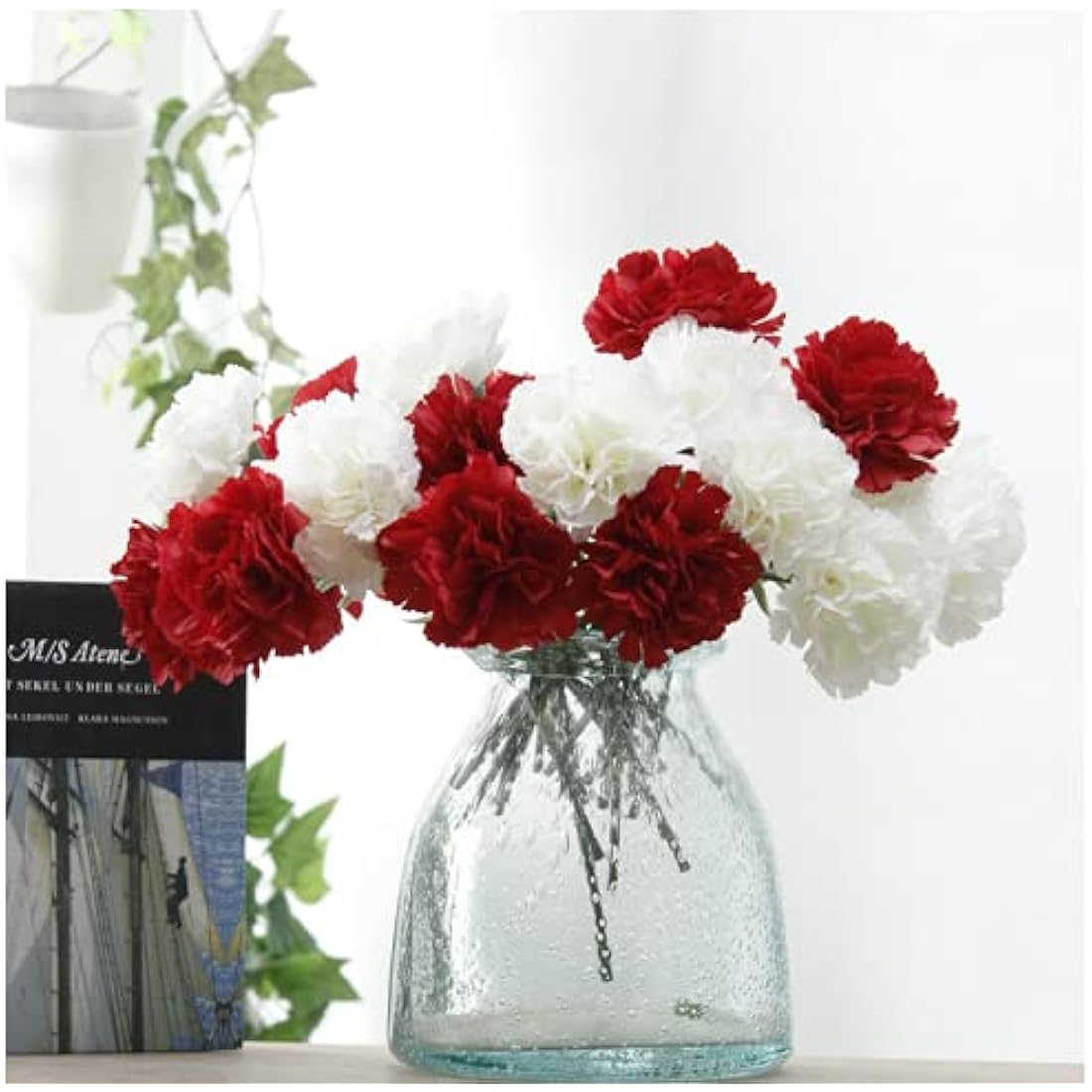 Rikyo 11 inch Bouquets 10 Stem Carnations,Outdoor UV Resistant No Fade Artificial Flower,Mini Carnation Silk Petals Fake Flowers Forever Plants for Home Party and Wedding Decor (White)