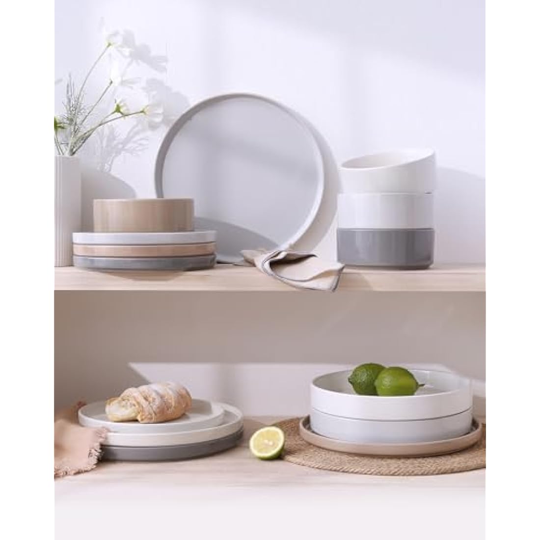 Richmount Nebula Dinner Set for 4, 12-Piece Speckled Dinnerware Stoneware Set, Scratch Resistant, Dishwasher & Microwave Safe, Dining Plates and Bowls Sets, Multi-Color