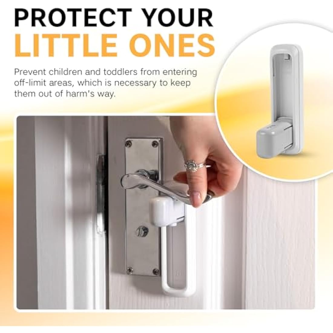 BeeGo® Door Lever Locks (2 Pack) – Stick On Door Lock Without Drilling | Door Security with Adhesive for Home, Bedroom, & Kitchen