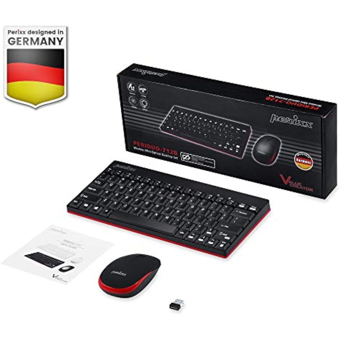 perixx PERIDUO-712 Wireless Mini Keyboard and Mouse Combo - AES 128 Bit - Black - UK Layout