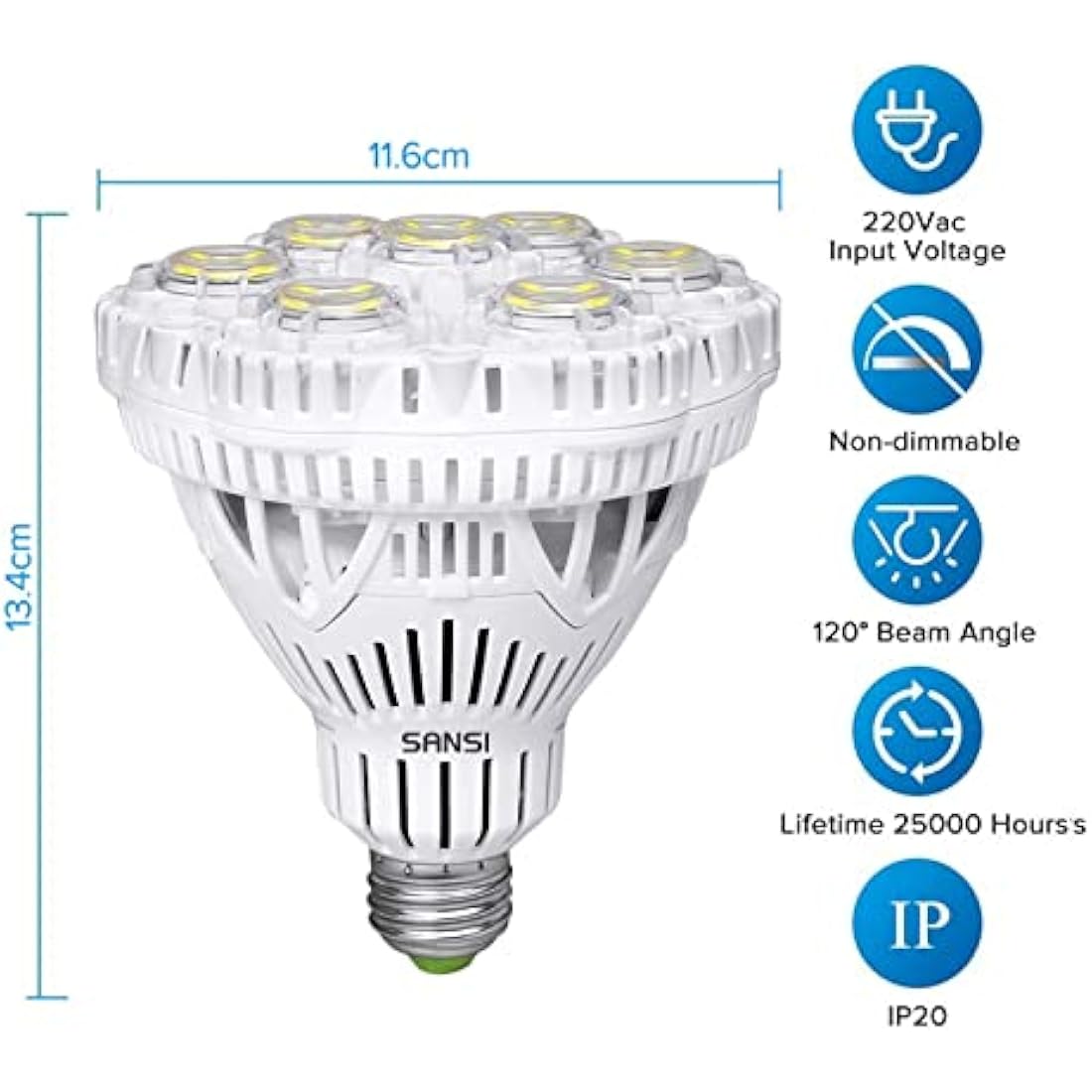 SANSI 40W Super Bright LED Light Bulb Daylight 5000K, Energy-Saving 350W Incandescent Bulb Equivalent, E27/E40 Edison Screw Light Bulb 5000LM 180° Beam Angle for Large Area Ceiling Lighting