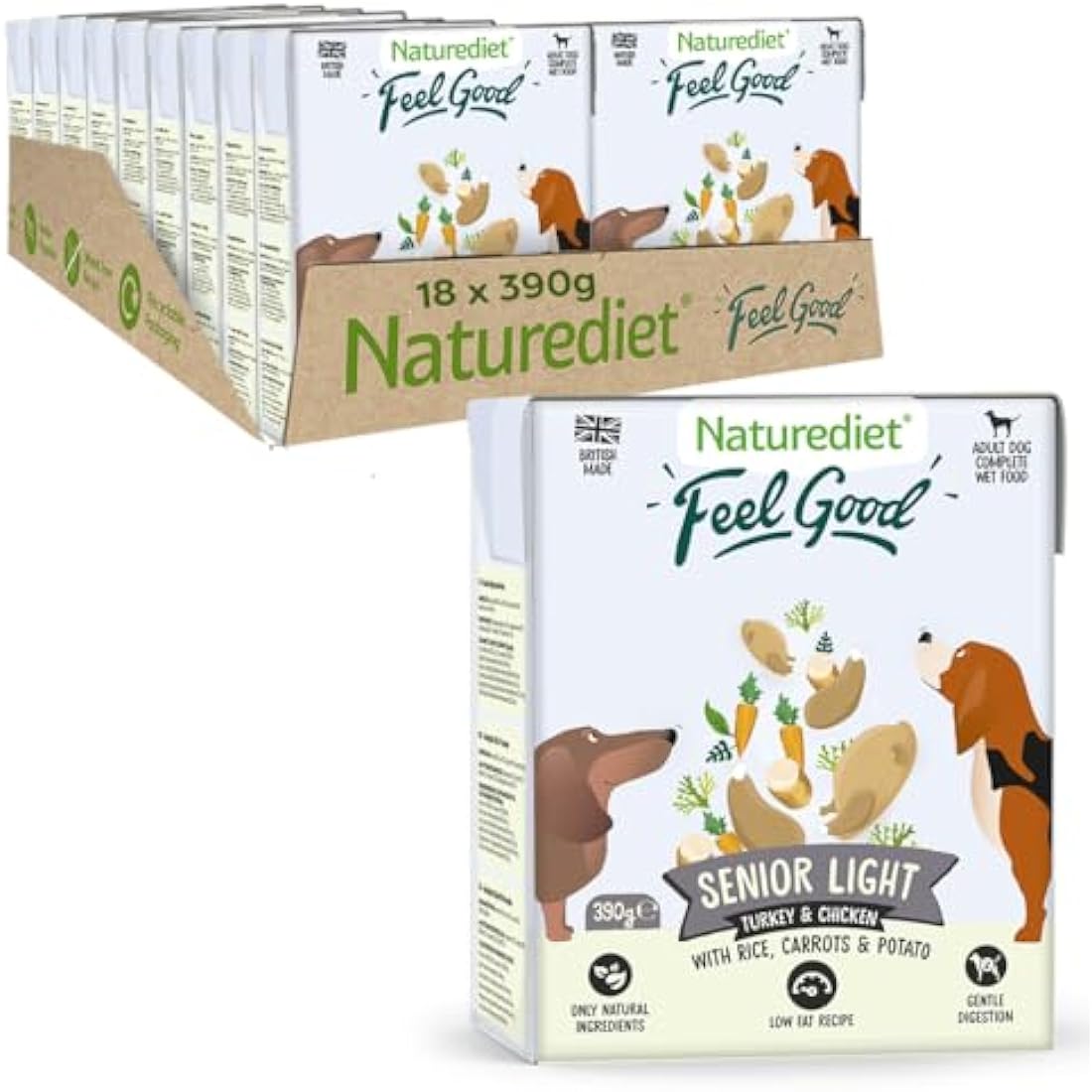 Naturediet - Feel Good Wet Dog Food, Natural and Nutritionally Balanced, Senior-Lite, 390g (Pack of 18)