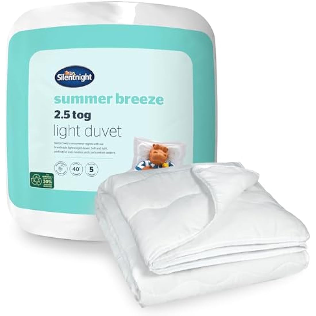 Silentnight Summer Breeze 2.5 Tog Double Duvet - Lightweight Low Tog Summer Duvet Quilt Ideal for Warm Nights and Hot Sleepers - Hypoallergenic and Machine Washable - Double - 200x200cm