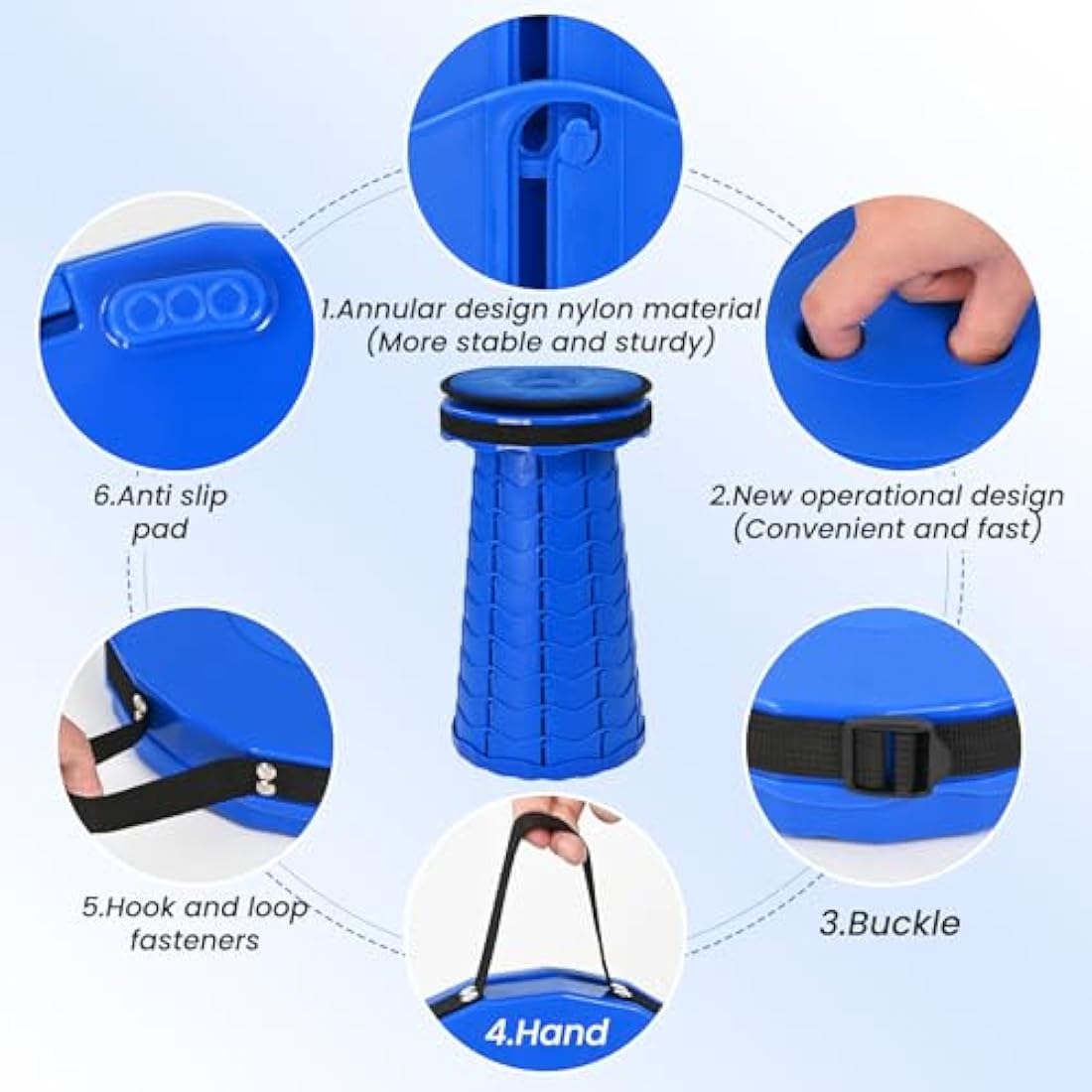 FXKS 2 Pack Folding Stool with Cushion,Retractable Portable Telescop Stool Max Load Capacity 400lbs, Lightweight Collapsible Stools for Fishing Camping Hiking Outdoor BBQ -Blue