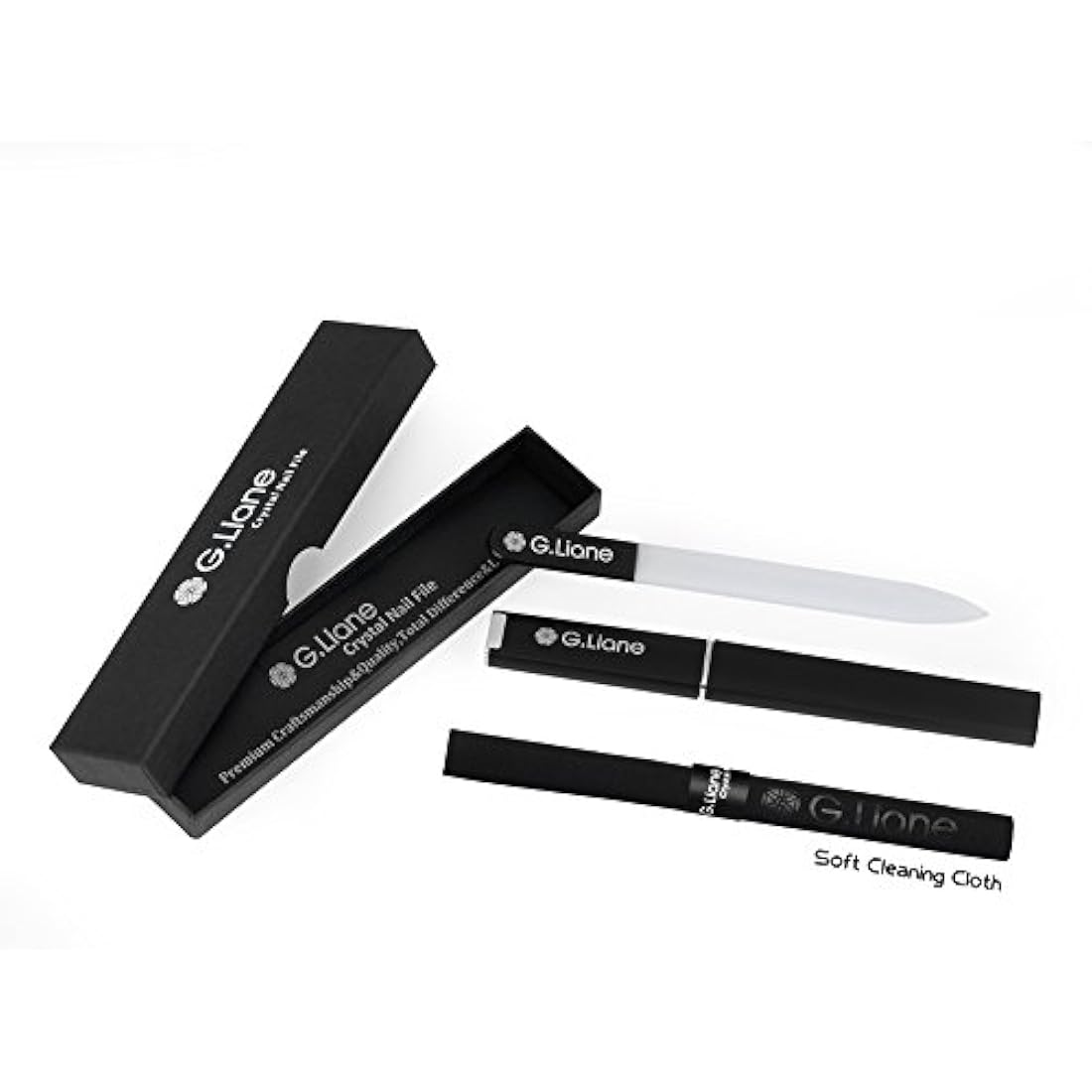 G.Liane Professional Glass Nail Files Manicure Pedicure Kit for Natural Acrylic Gels Nails Manicure Tools for Home and Salon (Black)