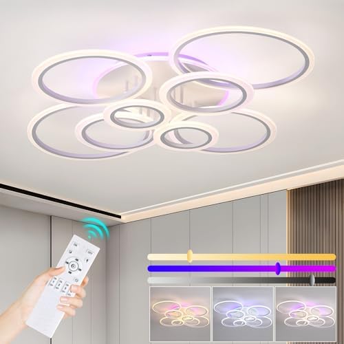ZAITINZ dimmable Modern Ceiling Lights,80W led Ceiling Light Acrylic,Bedroom Ceiling Light White,8-Rings Ceiling Lights Living Room,Kitchen Lights Ceiling Indoor,Ceiling Lights Round 3000-6000K