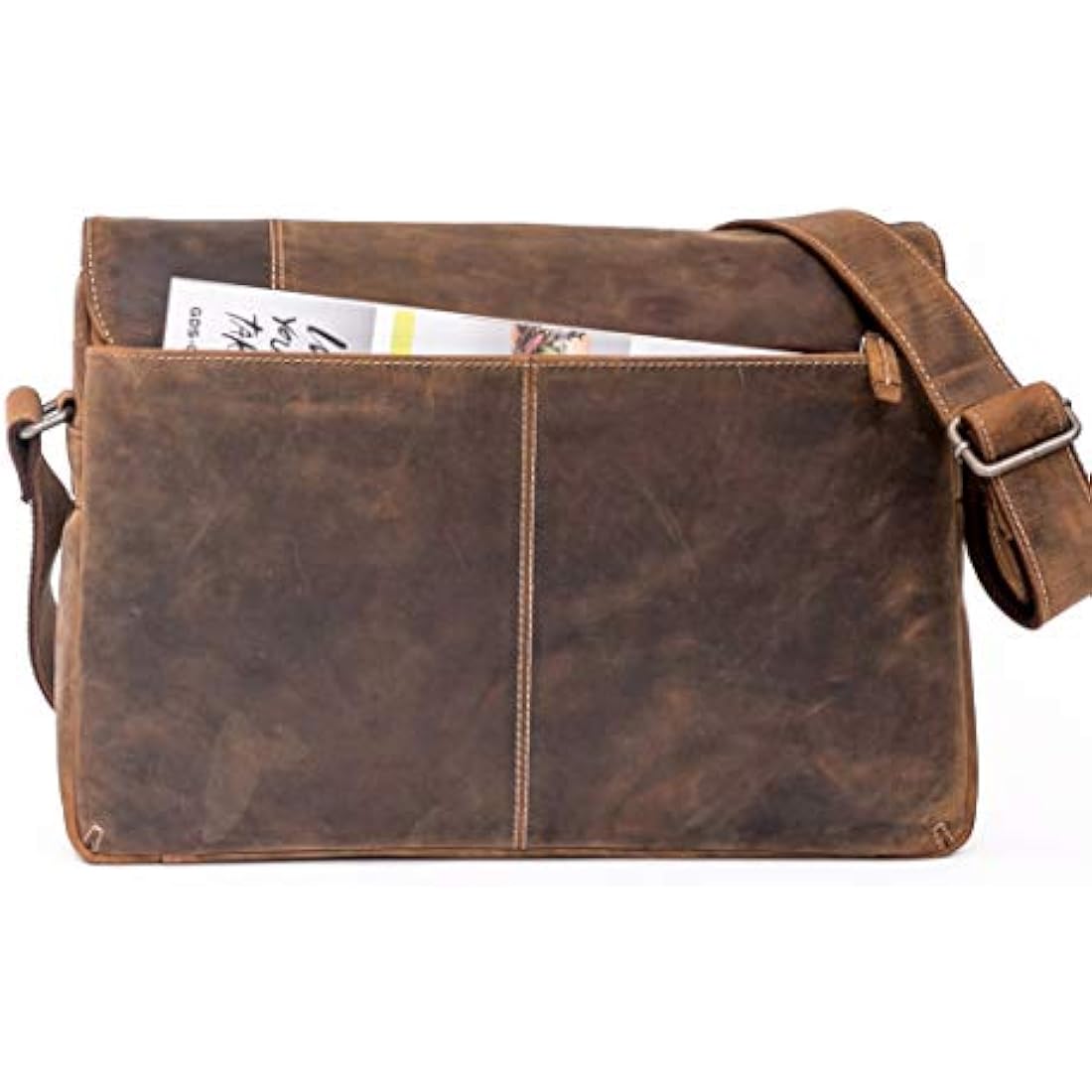 ALMADIH Genuine Leather Shoulder Bag Vintage 15" Laptop - DYLAN Messenger men brown - Satchel Business Bag Briefcase Uni College School teacher work Tote Bag Cross-Body Courier