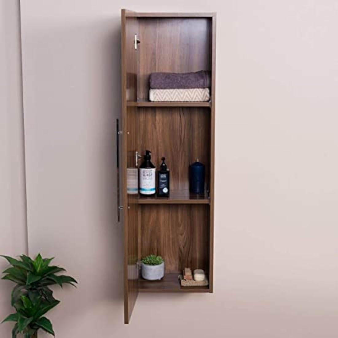 NRG Walnut 1200mm Wall Hung Tall Unit Bathroom Furniture Storage Cabinet Soft Close Door