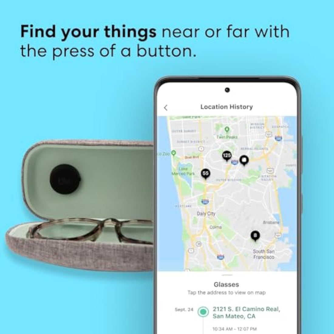 Tile Sticker (2022) Bluetooth Item Finder, 1 Pack, 45m finding range, works with Alexa and Google Home, iOS and Android Compatible, Find your Keys, Remotes & More, Black