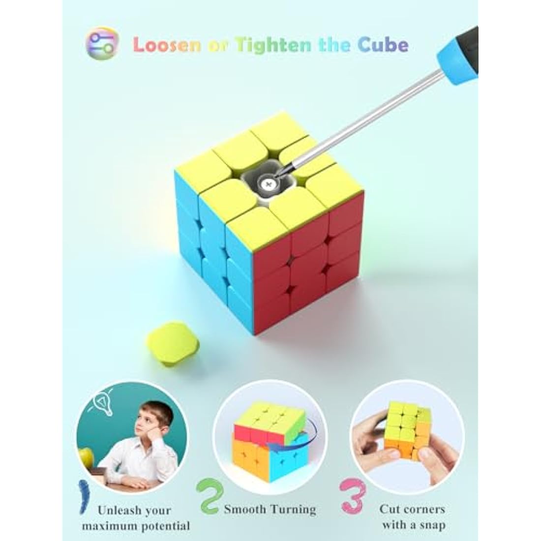 ROXENDA Speed Cube Set, 2X2 3X3 4X4 Pyramid Fast Cube Stickerless with Instruction [4 Pack] (Stickerless Cube Set)