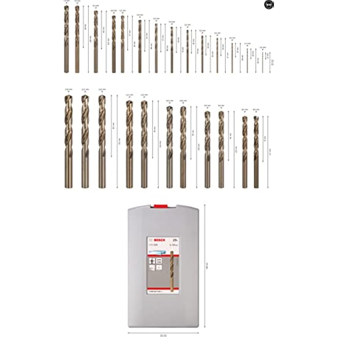 Bosch Professional 25pc. HSS-Cobalt ProBox Metal Drill Bit Set (for Stainless Steel, Ø 1-13 mm, Accessories Drill Driver and Drill Stand)