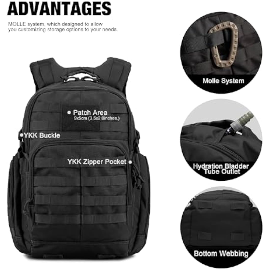 Mardingtop 40L Military Tactical Backpack Practical Rucksack for Men with Molle System Outdoor Hiking Backpack Army Backpack for Hiking, Traveling, Mountaining