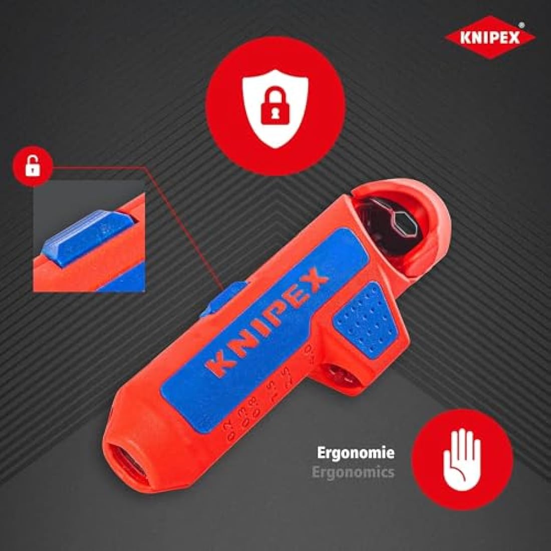 KNIPEX Ergostrip Universal Stripping Tool for Right-Handers, 135 mm, Round Cable, Coax Cables, Data Cables, Wire Stripper, 16 95 01 SB