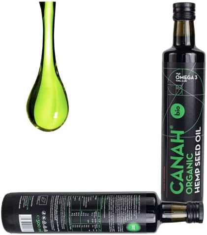 Canah® Organic Hemp Seed Oil 500 ml - Cold Pressed Unrefined, Vegan, Rich in Omega 3 Omega 6 Fatty acids & Vitamin E, Certified Kosher + Bonus Free Recipes