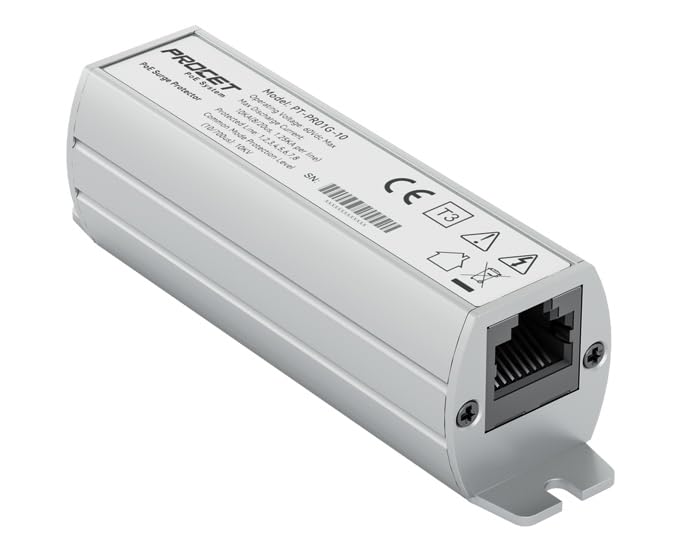 PROCET Ethernet Surge Protector Gigabit - 20KV Industrial Lightning Arrestor for -40?F to 185?F, 120Wmax 10 Gbps PoE++ RJ45 Surge Protector, Gas