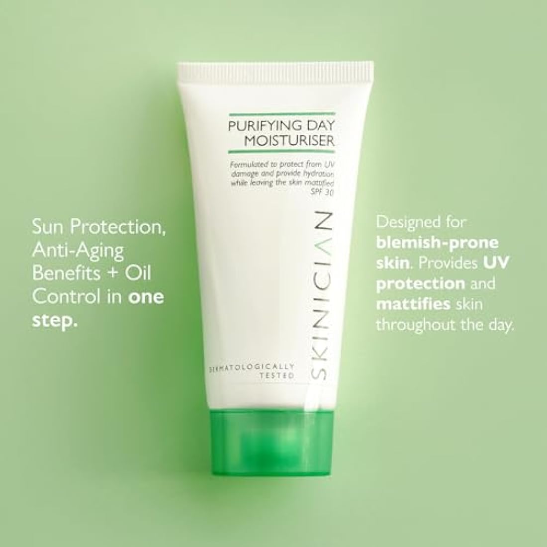 SKINICIAN Purifying Day Moisturiser SPF30 - Lightweight Moisturising Face Cream for Oily Skin - Mattifying Lotion - Anti-Wrinkle Face Moisturiser - Hydrating Formula Suitable for Problem Skin (50ml)