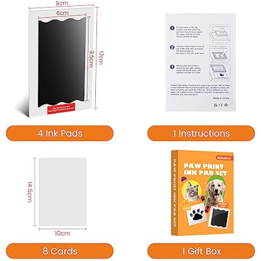Nabance Baby Handprint and Footprint Kit, Paw Print Kit for Dogs & Cats, 4 Inkless Print Pads, 8 Imprint Cards, Dog Paw Print Kit, Pet Paw Stamp Pads, Pawprint Family Keepsake Kit, Medium Size