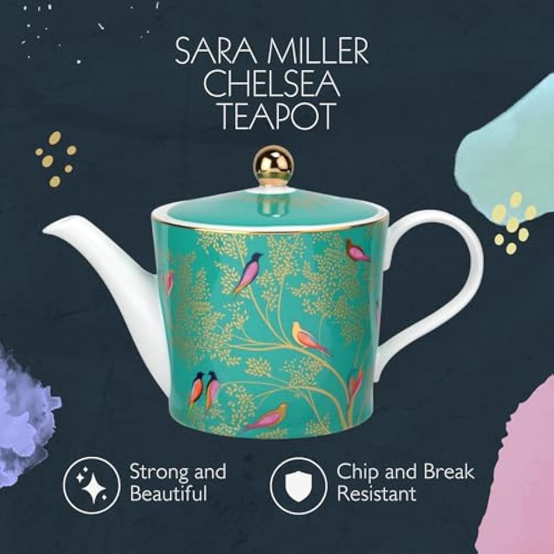 Sara Miller for Portmeirion Chelsea Teapot, Ceramic, Green, 290 x 175 x 150 cm