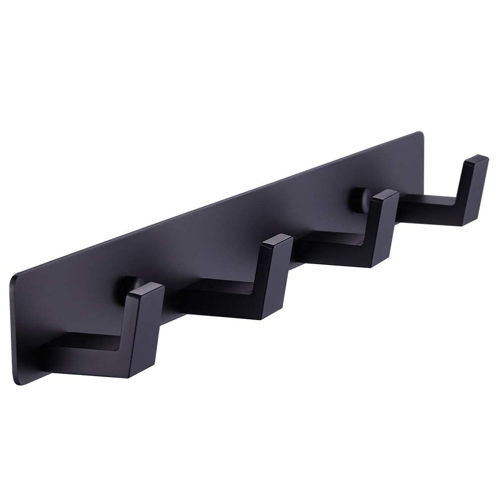 BOOKARROW 4 Matte Black Bathroom Towel Hooks - Wall Mount Screw Fixed Door Hook - Heavy Duty Coat Hanger - Stainless Steel Robe Rack in Bedroom or