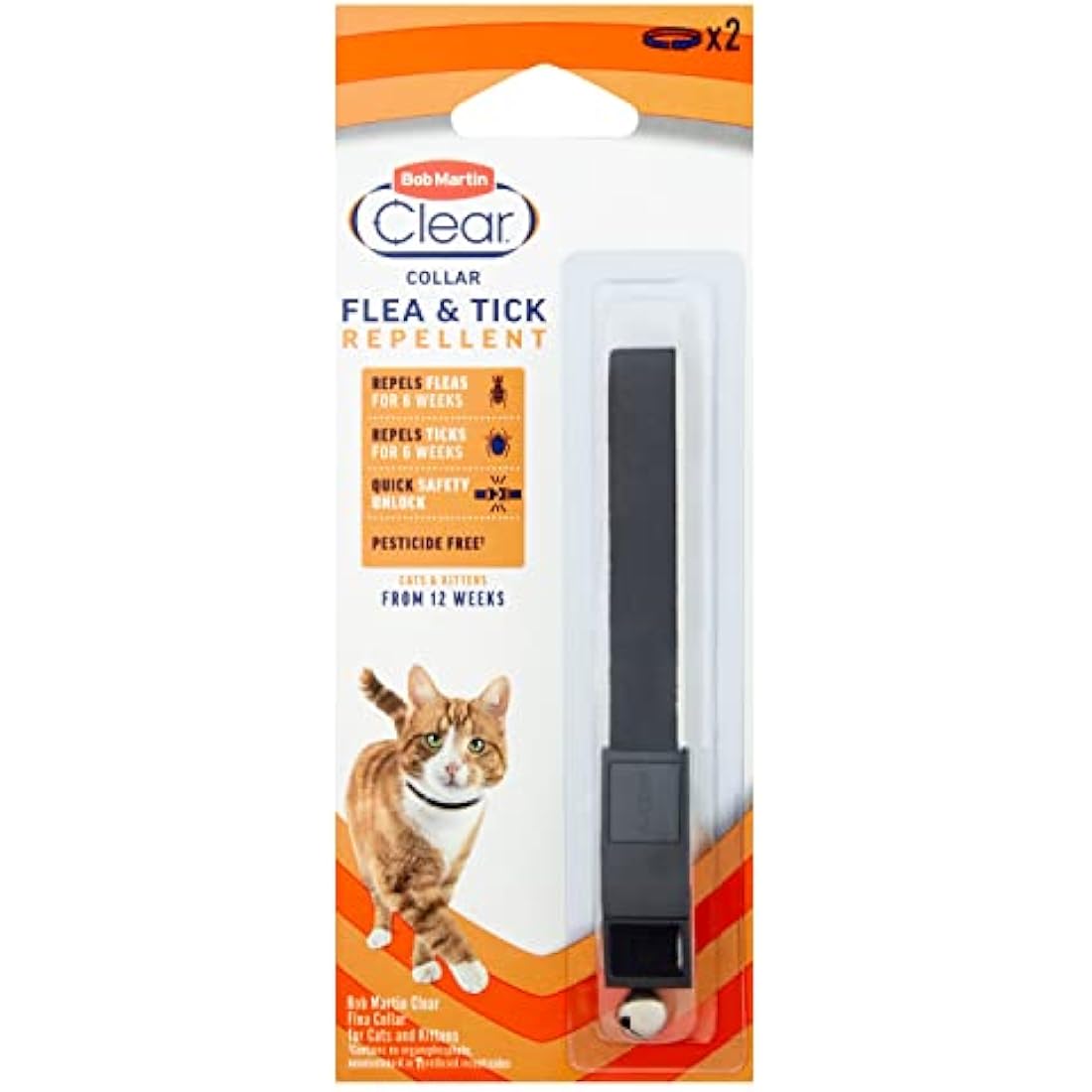 Bob Martin Clear Flea Repellent Collar for Cats and Kittens - Effective Flea and Tick Repellent, Adjustable with Safety Clip and Bell (Assorted Black/Red, 2 Pack)