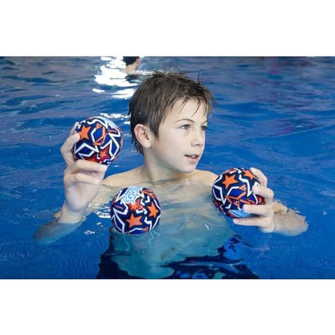 Zoggs Kids Water Friendly Splash Neoprene Covered Balls - Orange/Blue with Star Print, 3.5 inch each