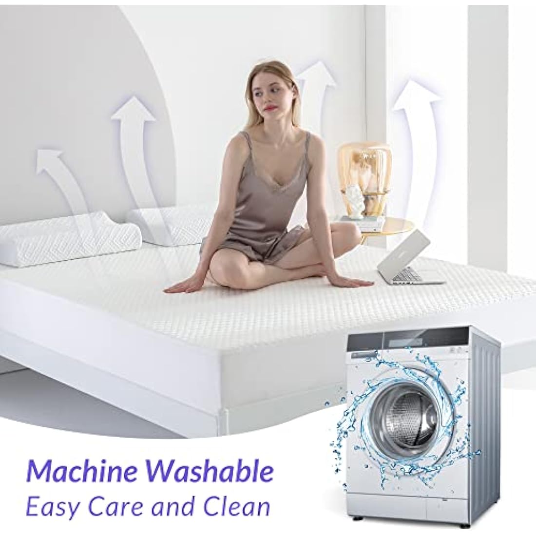 Coriwell Waterproof Mattress Protector - Super King Size Bamboo Extra Deep Pocket Mattress Protector, Breathable Fitted Bed Mattress Covers with Elasticated Skirt White