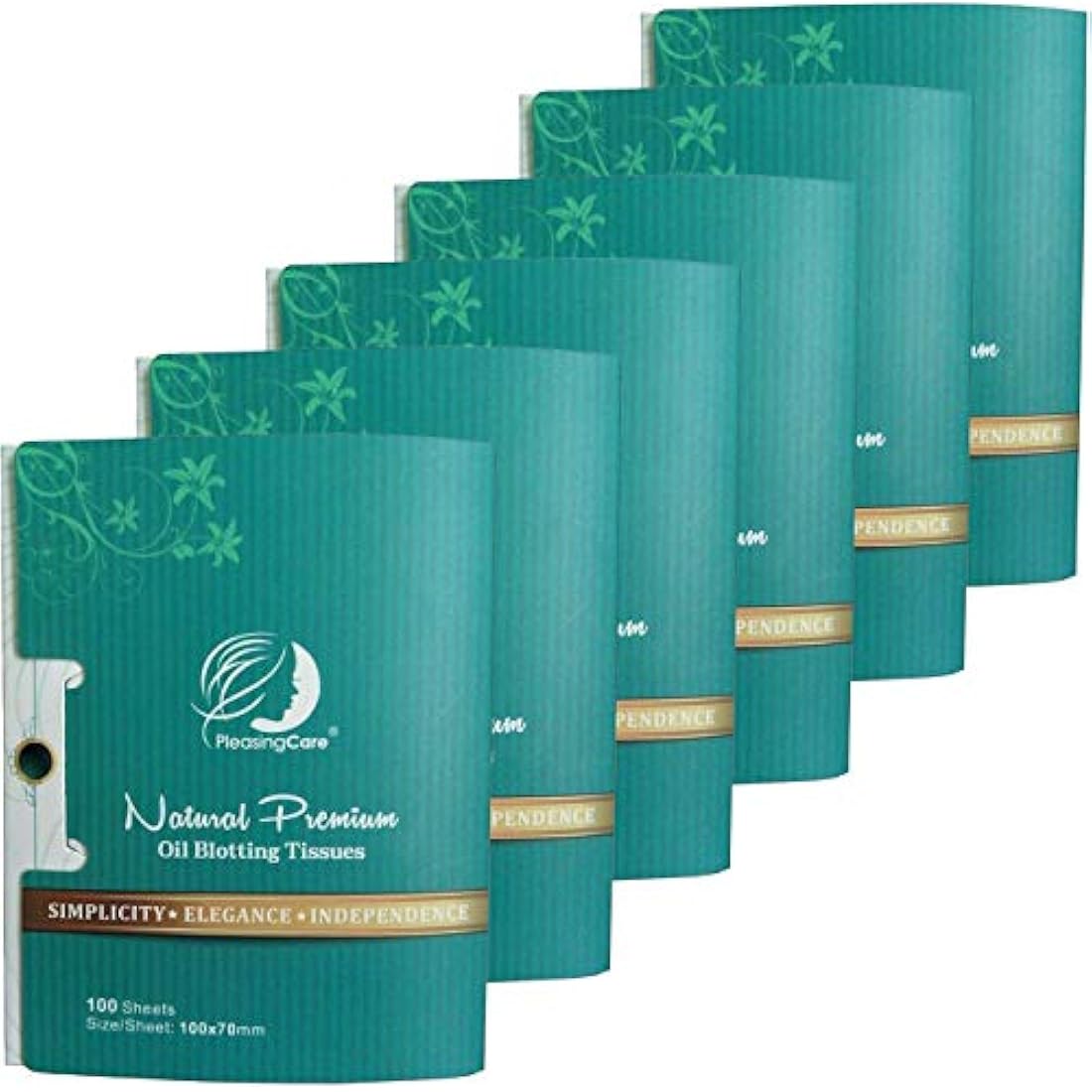 PleasingCare Oil Absorbing Facial Blotting Sheets for Oily Skin, 100 Count, Pack of 6 - Natural Bamboo Charcoal Handy Face Blotting Paper for Both Women and Men Use