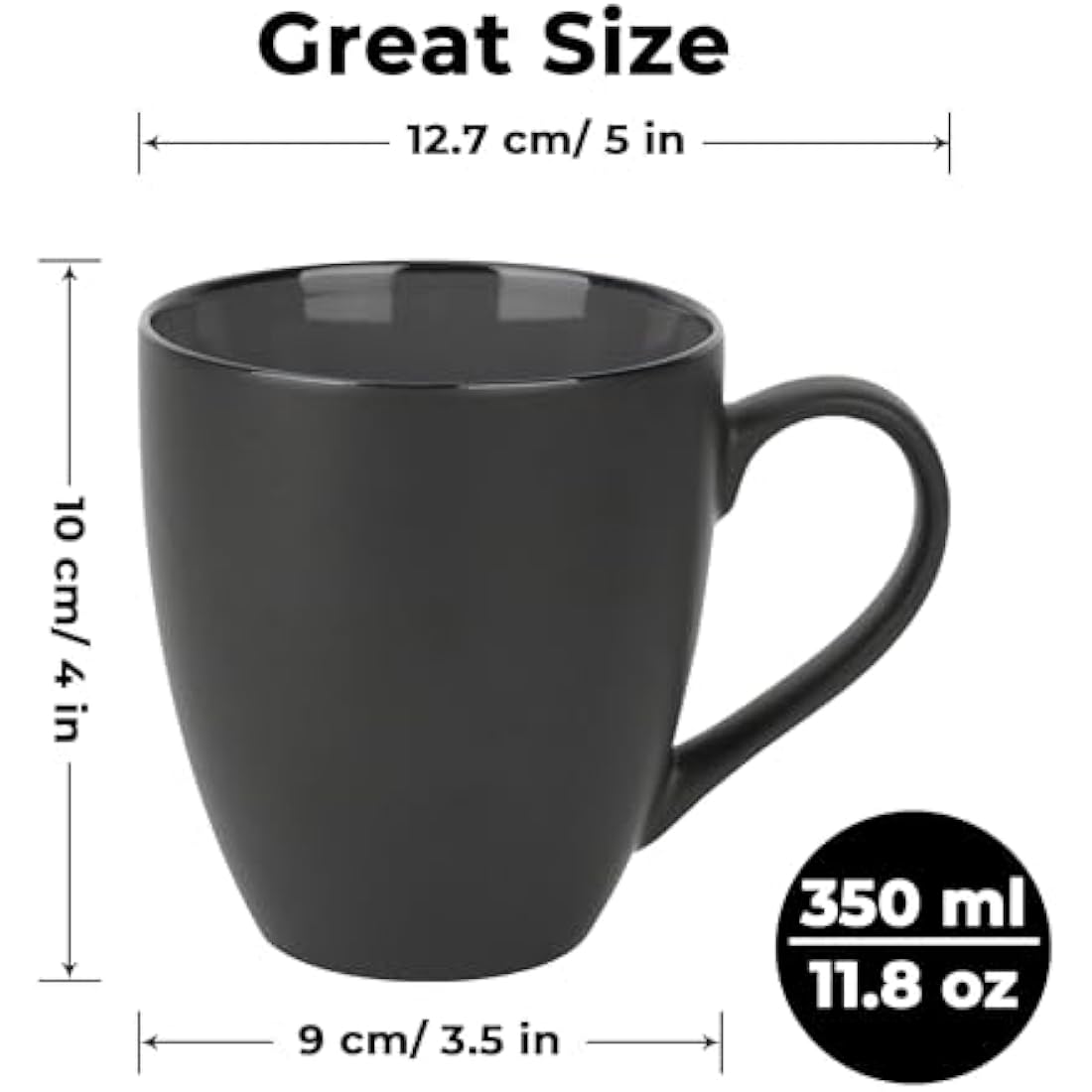 MIAMIO - 6 x 350 ml Stoneware Coffee Mug/Cup Set - Le Papillon Collection (Black)