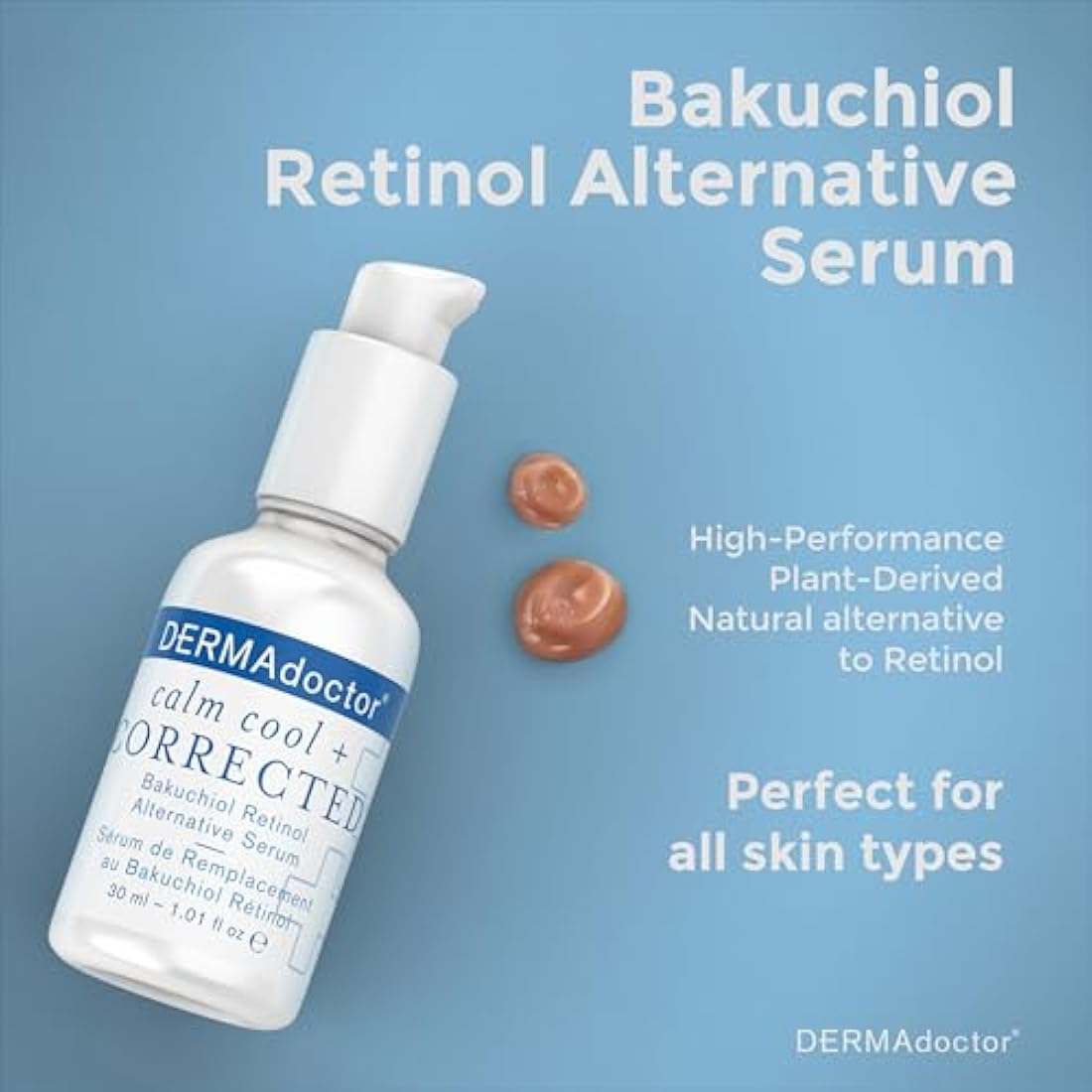 DERMAdoctor Calm Cool + Corrected Dermatologist Formulated Bakuchiol Retinol Alternative Serum for Sensitive Skin; Anti Aging Serum for Fine Lines, Wrinkles, Brightening and Pore Minimizing - 30 ml