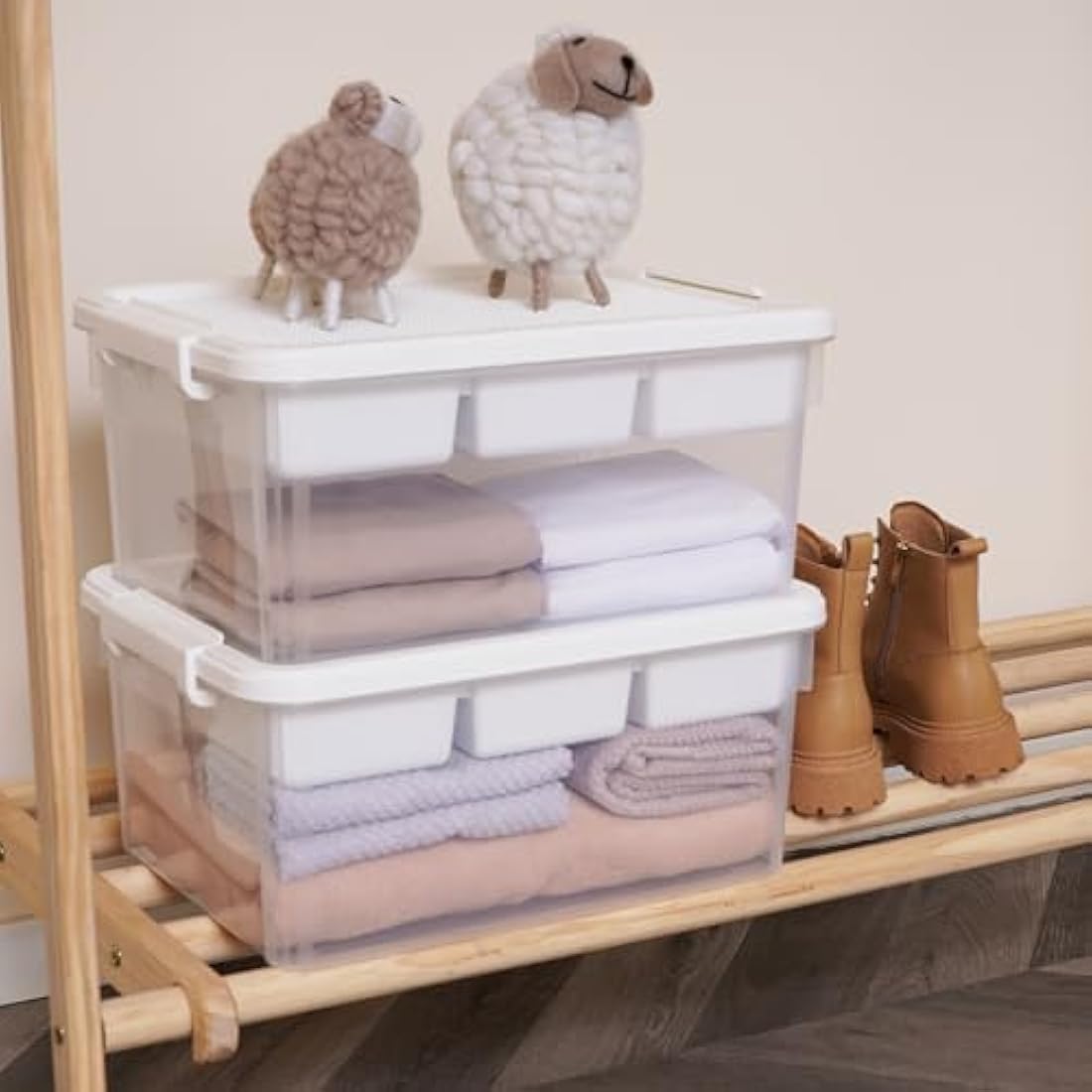 Citylife 2 Packs 16L Stackable Storage boxes with compartments, Organizers with Removable Tray, Latch Handle, Plastic Craft storage Box for Building Blocks Bricks Puzzle Board Organizer Accessories