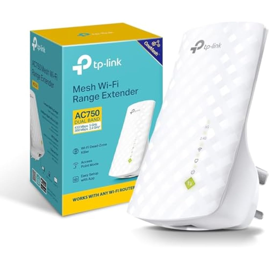 TP-Link RE220 WiFi Extender Booster, Dual-Band AC750 Mbps Range Extender Repeater with Ethernet Port, Connect Wired Devices, Works as a Wireless Adapter, Connect up to 32 Devices,Simple Two-Step Setup