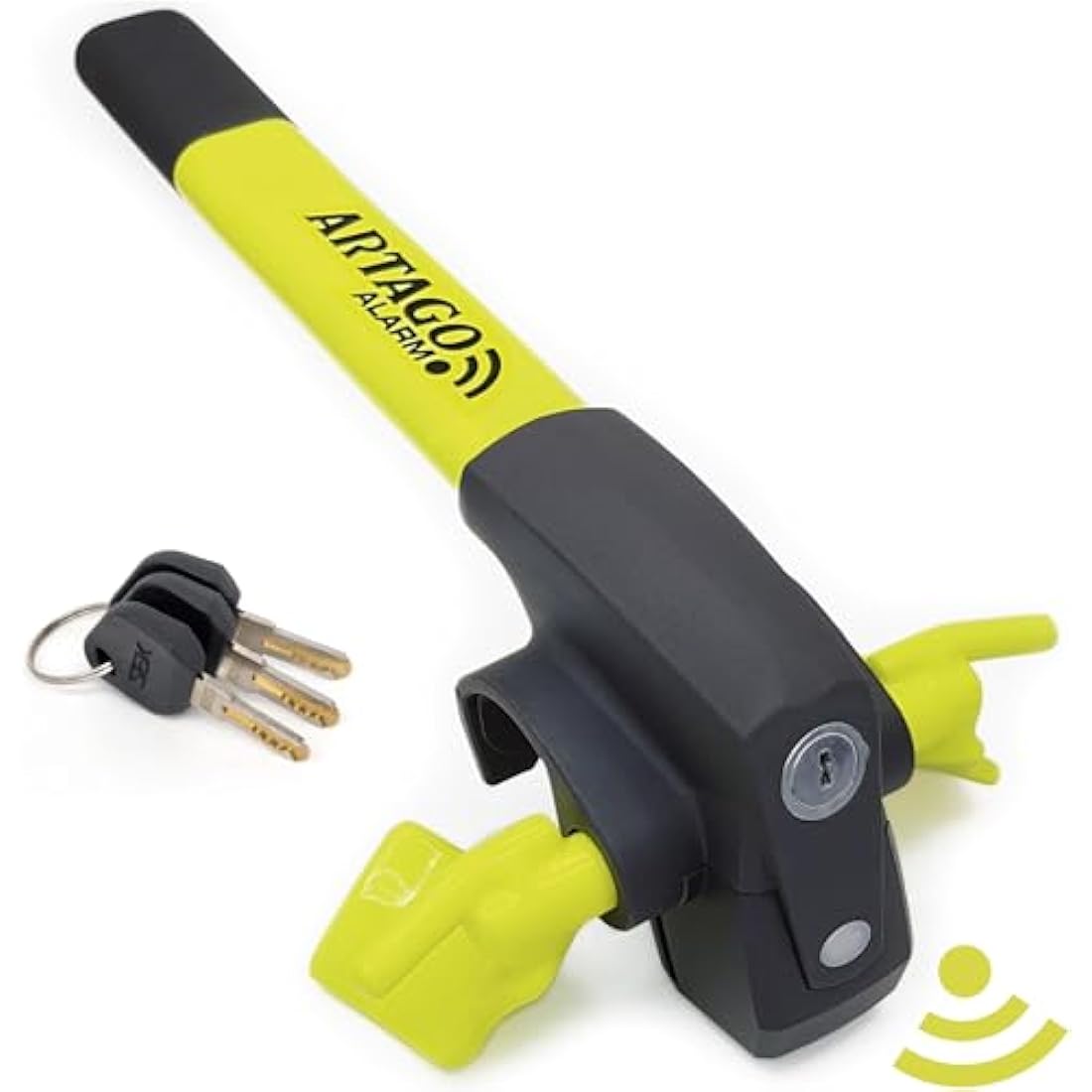 ARTAGO 870 High-End Steering Wheel Lock 2in1 Without or with 120dB Alarm + Don't Touch Warning, Visible and Deterrent High Security, Universal Anti Theft Bar Locking Device for Car, Truck, Van, Camper