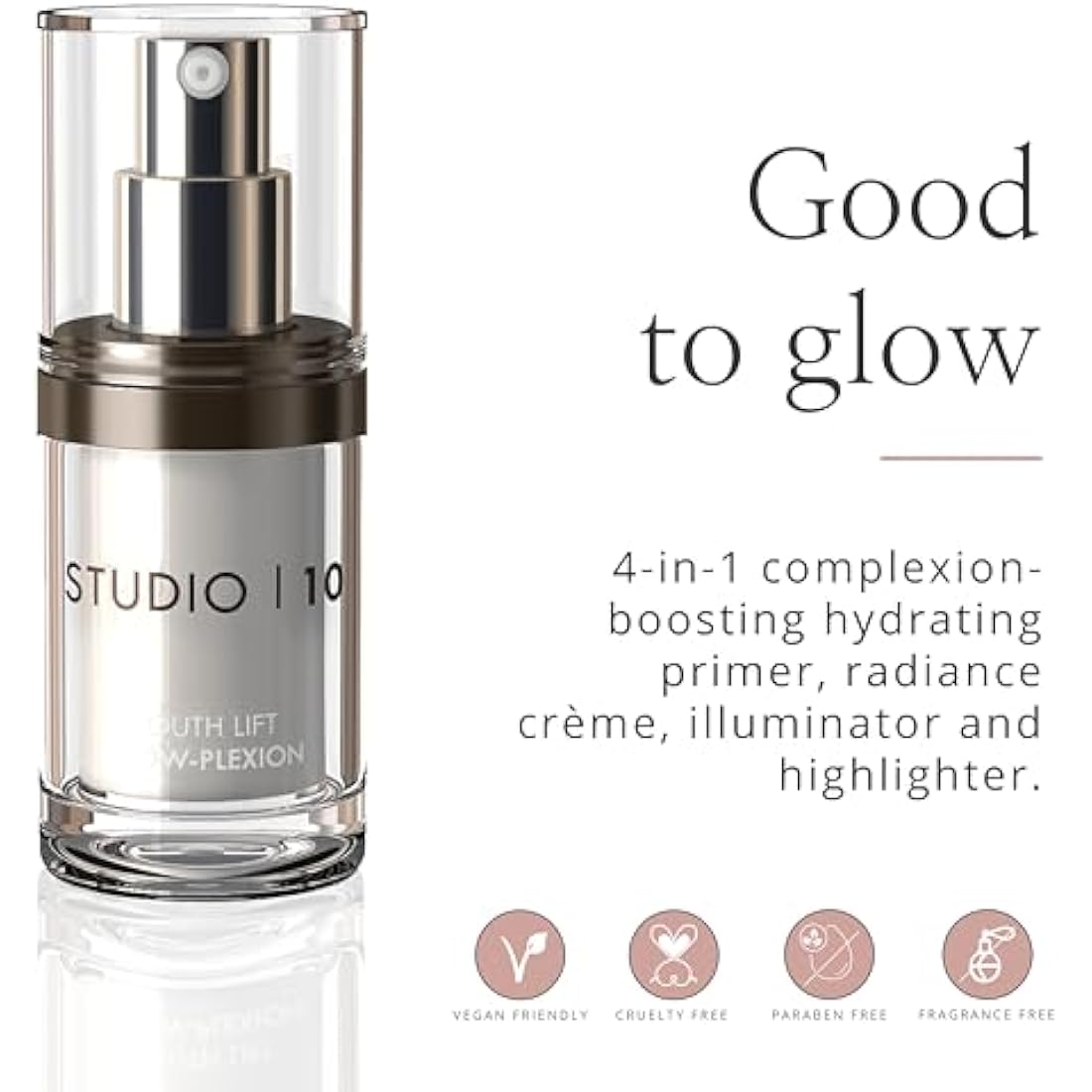 Studio10 Skin Lift Glow-Plexion Primer and Highlighter 2-in-1 Radiance Booster with Skincare Benefits for Hydrated Brightened and Lifted Skin Suitable for Dull Dry and Mature Complexions