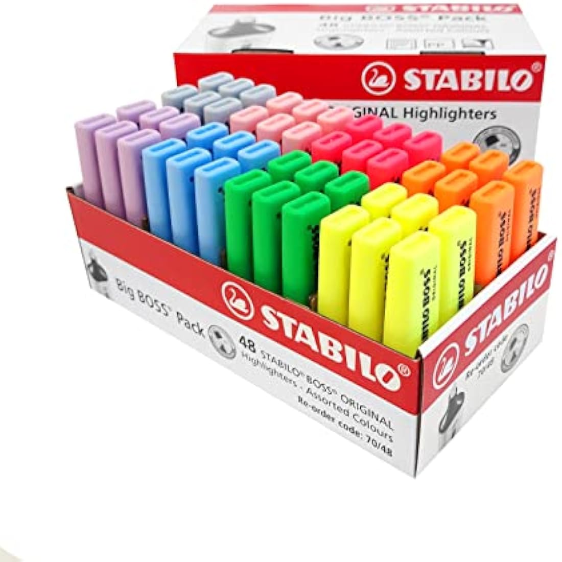 STABILO BOSS ORIGINAL - Highlighter - Pack of 48 - with 4 Neon Colours and 4 Pastel Colours