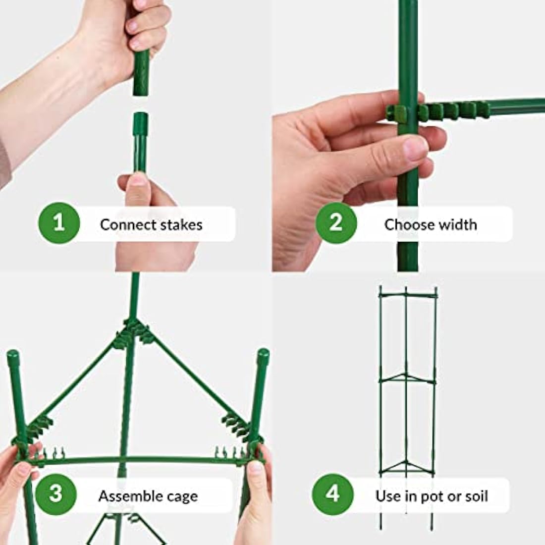 LeafImpact 4-Pack Adjustable Metal Tomato Cage | Green | Plant Support Cage | Square, Hexagonal, Teepee | For Vertical Climbing Plants & Vegetables