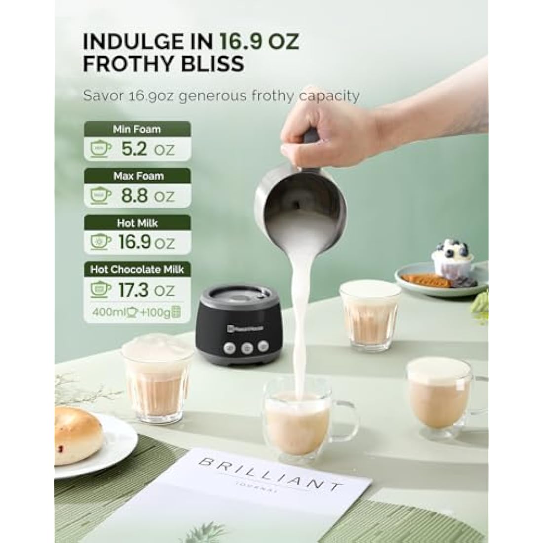 Maestri House Milk Frother, 4-in-1 Electric Milk Steamer and Frother, 500mL 600W Smart Touch Control Hot and Cold Foam Maker, Memory Function for Latte, Cappuccinos, Warm Milk, BasicFro 500