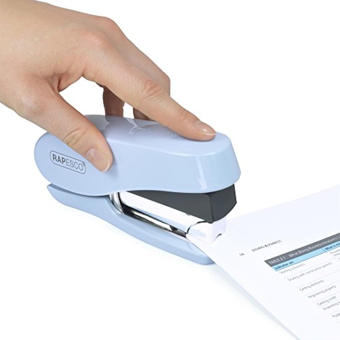 Rapesco 1469 Luna Less Effort Stapler with 2000 Staples, 50 Sheet Capacity, Powder Blue