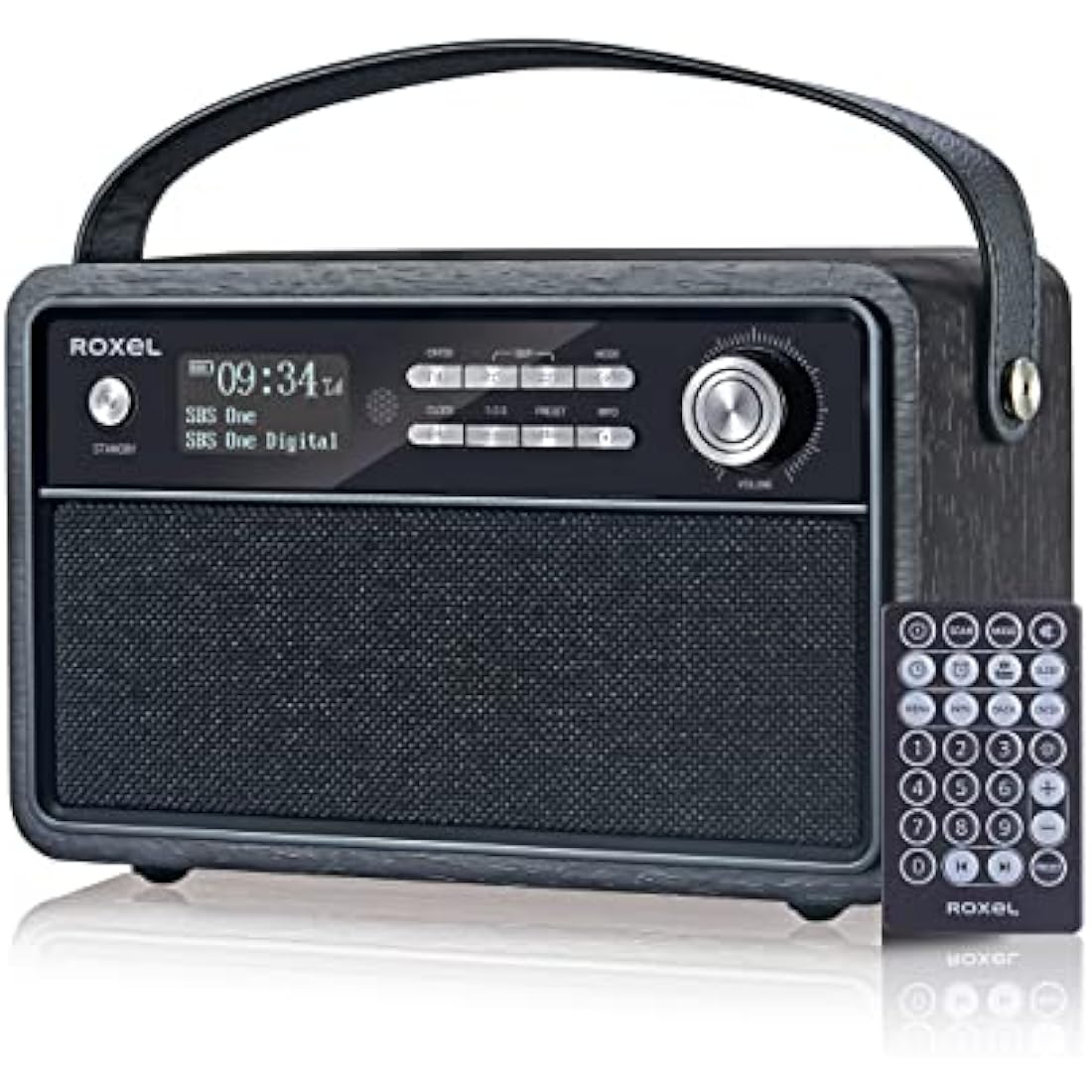 Roxel Retro D1 Vintage DAB+/FM Radio Wireless Speaker | Bedside Alarm Clock with Sleep Function. Rustic Exterior, Mains and USB Rechargeable, TF card, AUX and USB Compatible (Black)