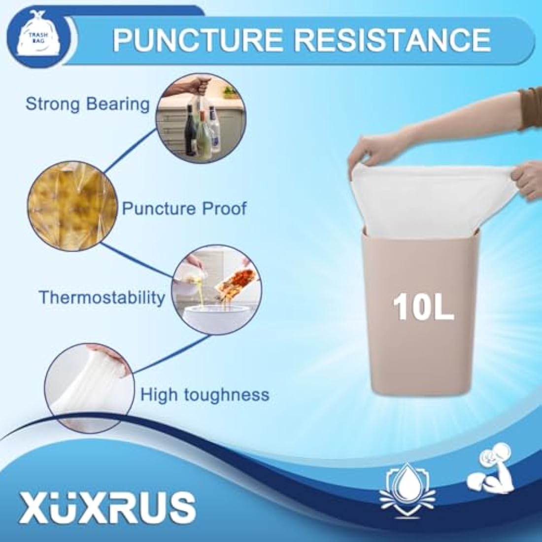 XUXRUS 10 Liter Bin Bags Small Pedal Bin Liners, 120 Count Waste Bags Strong Rubbish Bags for Bathroom, Home, Kitchen (White)
