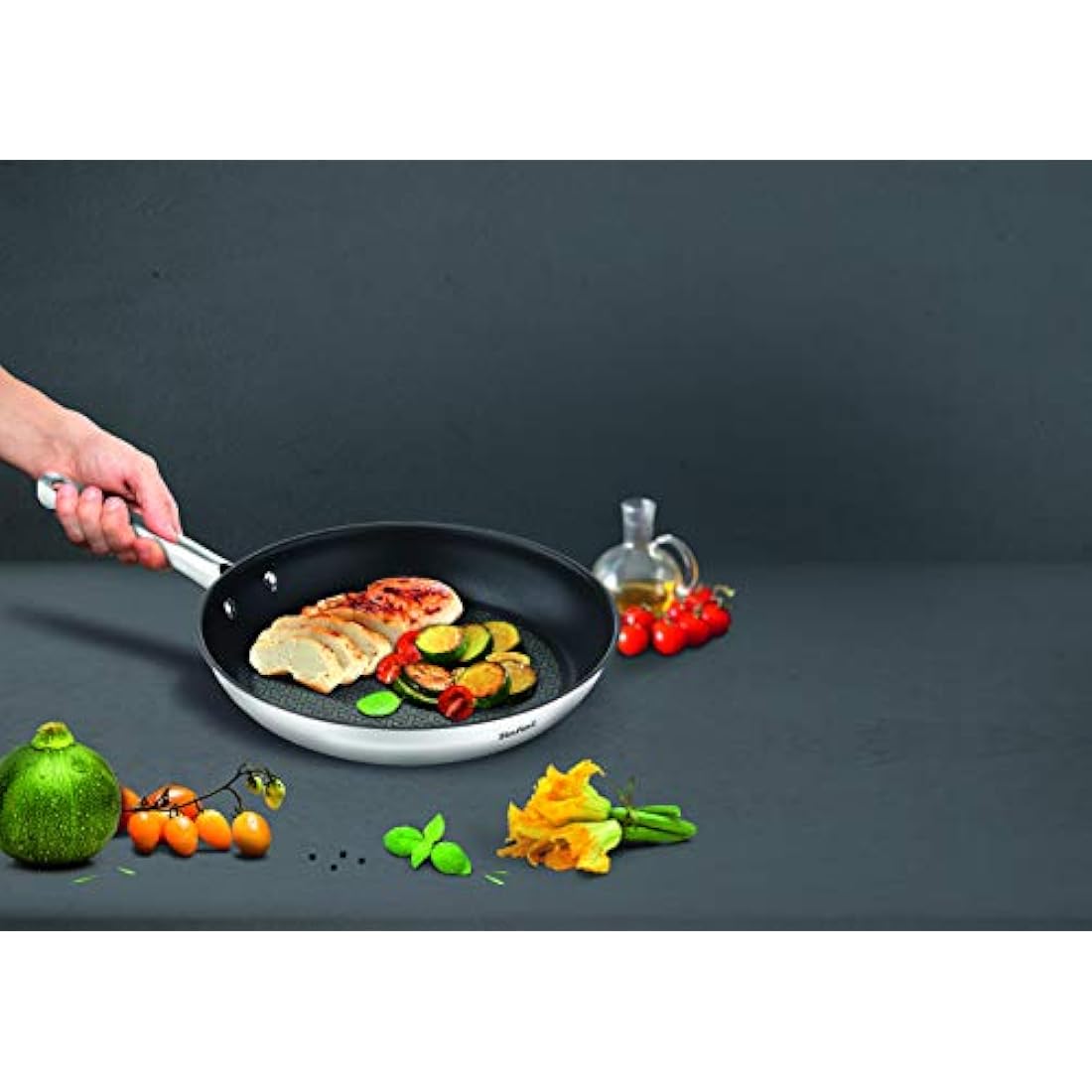 Tefal A704S3 Duetto 3-Piece Frying Pan Set | 20, 24 and 28 cm | Non-Stick Coating | Built-in Temperature Indicator | Suitable for All Hob Types Including Induction | Stainless Steel/Black