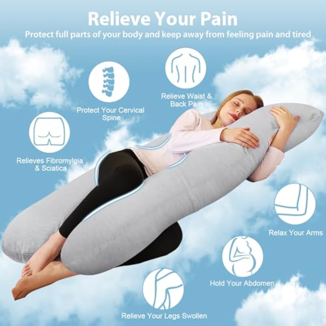 Chilling Home Pregnancy Pillow Cooling, 55 inches Maternity Pillow for Pregnant Women, Comfortable U Shaped Full Body Pillow Pregnancy Pillows for Sleeping, with Washable Cover (Jersey)