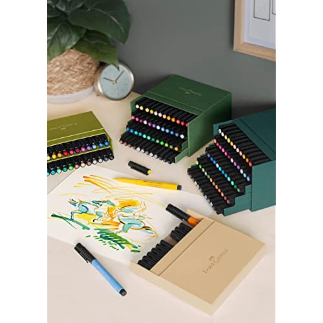 Faber-Castell Art & Graphic Pitt Artist Pen Brush India Ink Pen, Multicoloured, Studio Box Of 60, For Art, Craft, Drawing, Sketching, Home, School, University, Colouring