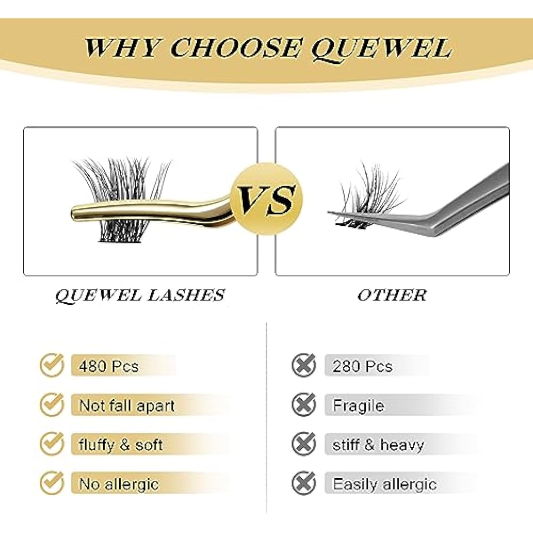 Cluster Lashes 480 Pcs QUEWEL Individual Eyelashes MIX10-18 D Curl DIY Lash Extensions Thin Band Lash Clusters Eyelashes Individual Volume False Eyelashes Soft & Light For Home Use（honey01 D MIX10-18）