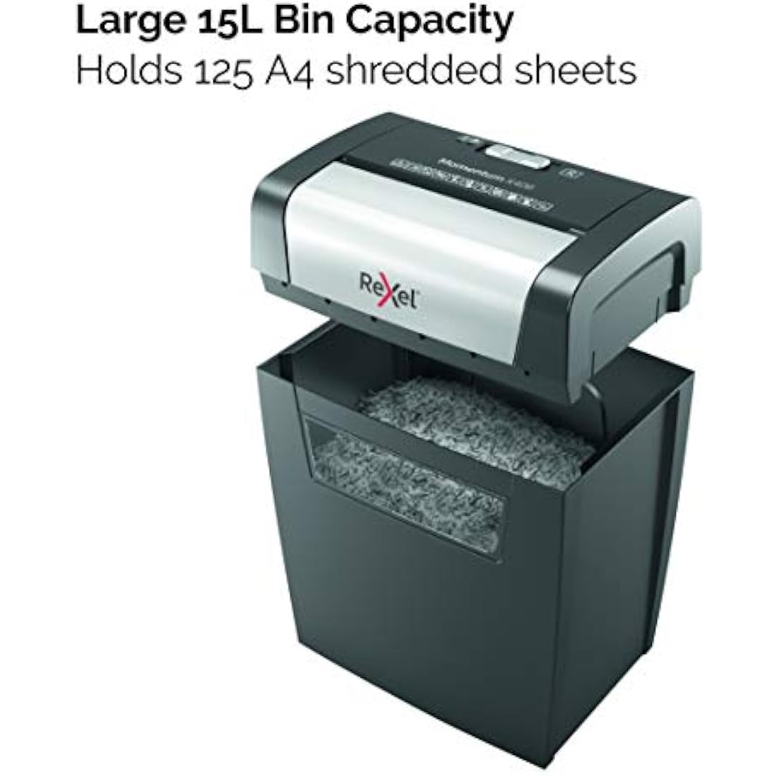 Rexel Momentum X406 Cross Cut Paper Shredder, Shreds 7-6 Sheets (70-80 gsm), 15 Litre Bin, Black, 2104569