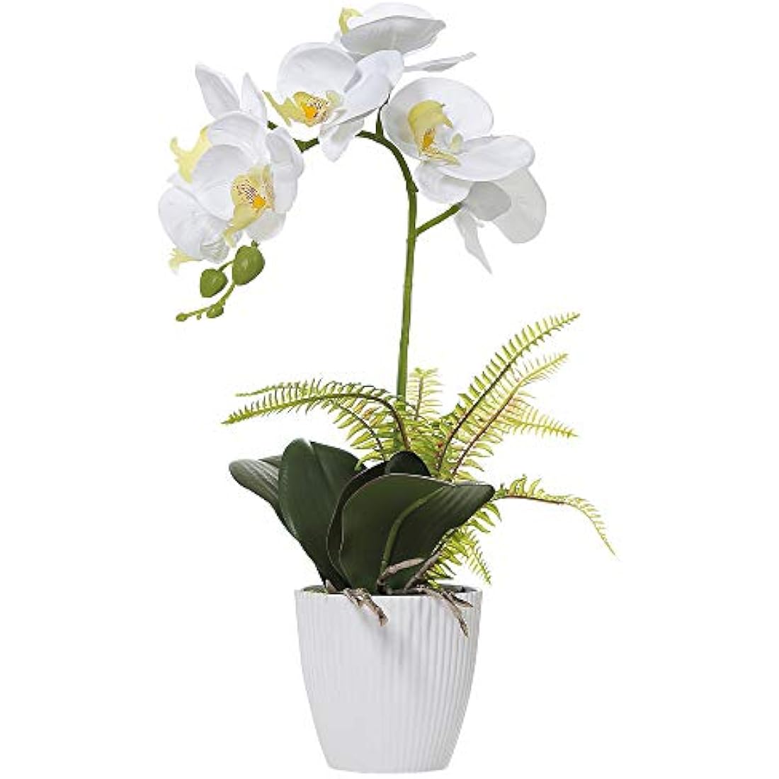Olrla Artificial White Orchid Flower in Pot, Potted Butterfly Orchid for Office Home Wedding Bathroom Decor Table Centerpiece