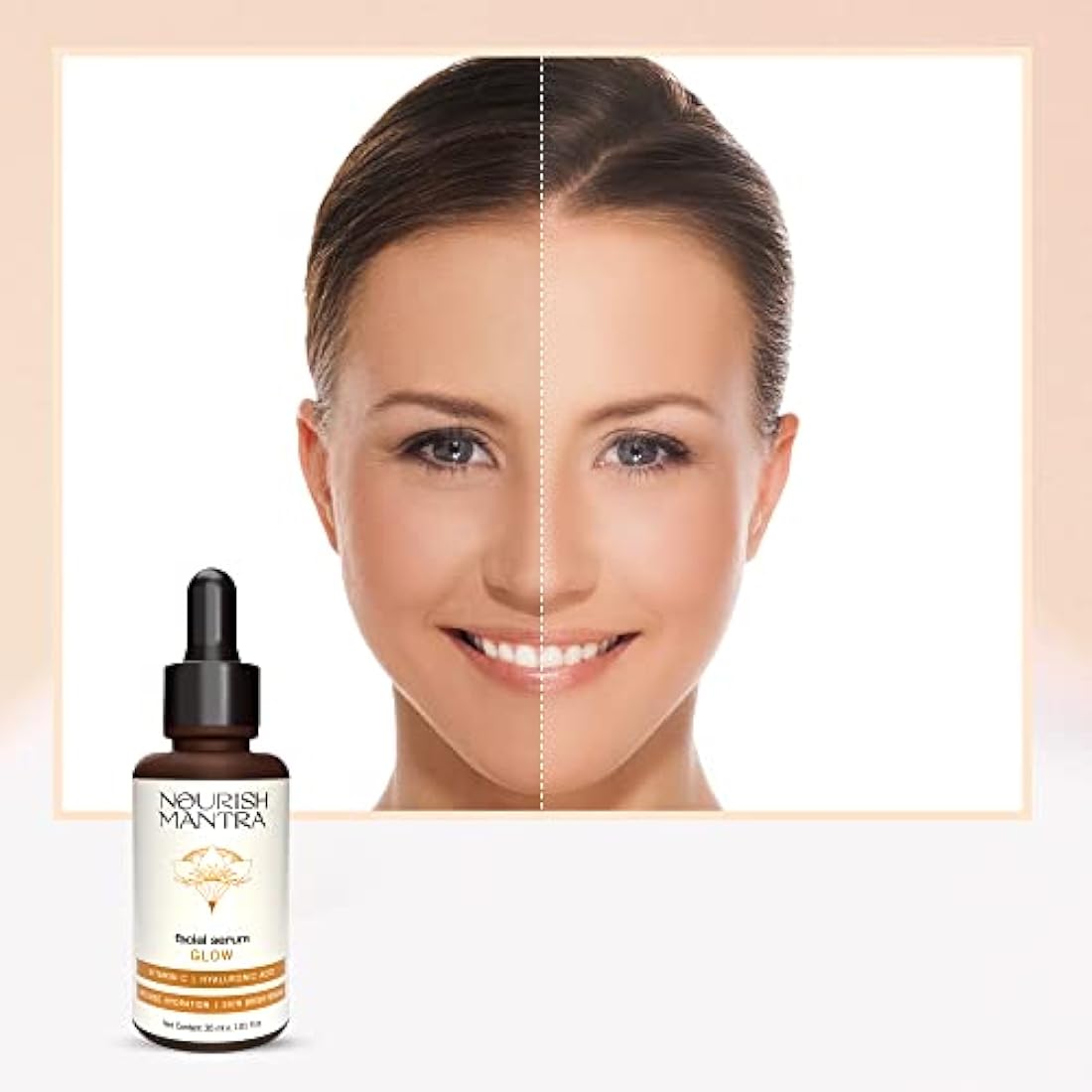 Nourish Mantra Glow Facial Serum, Vitamin C and Hyaluronic Acid, Skin Brightening, 30ml