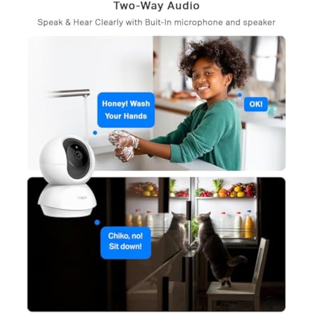 Tapo TC70 Pan/Tilt Indoor Camera House Security Camera, Dog Camera, No Monthly Fee, AI Detection, WiFi Camera, Baby Camera Monitor, 1080p Full HD, 360° View, Night Vision, Works with Alexa & Google