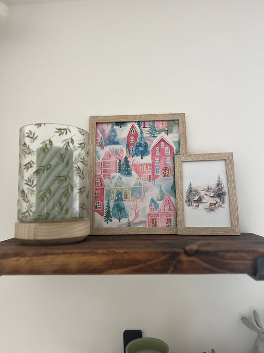 Pink Christmas Collage Winter Christmas Seasonal Wall Home Decor Print