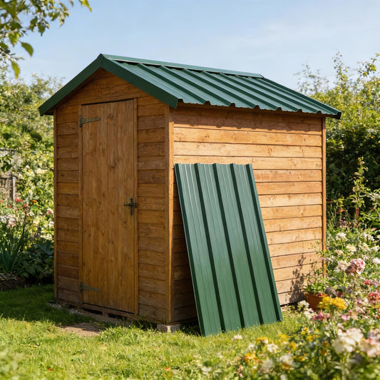 Corrugated Metal Roofing Sheets - 110 x 46cm - Green - Pack of 14