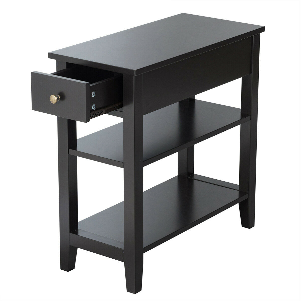 3-Tier End Table with Drawer-White